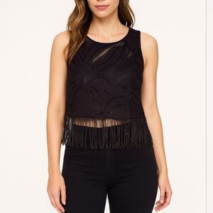 Dynamite Black Lace and Fringe Top
